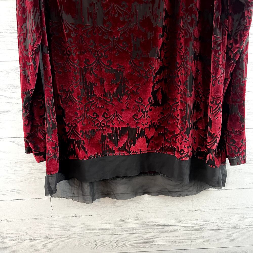 Simply Vera Red Velvet Burnout Top Size XL Gothic Witchy Whimsygoth - Picture 5 of 9